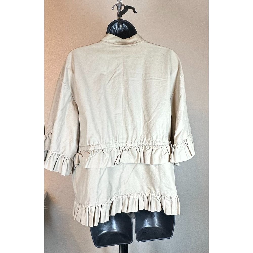 HALOGEN zip front khaki ruffle jacket - Picture 3 of 6